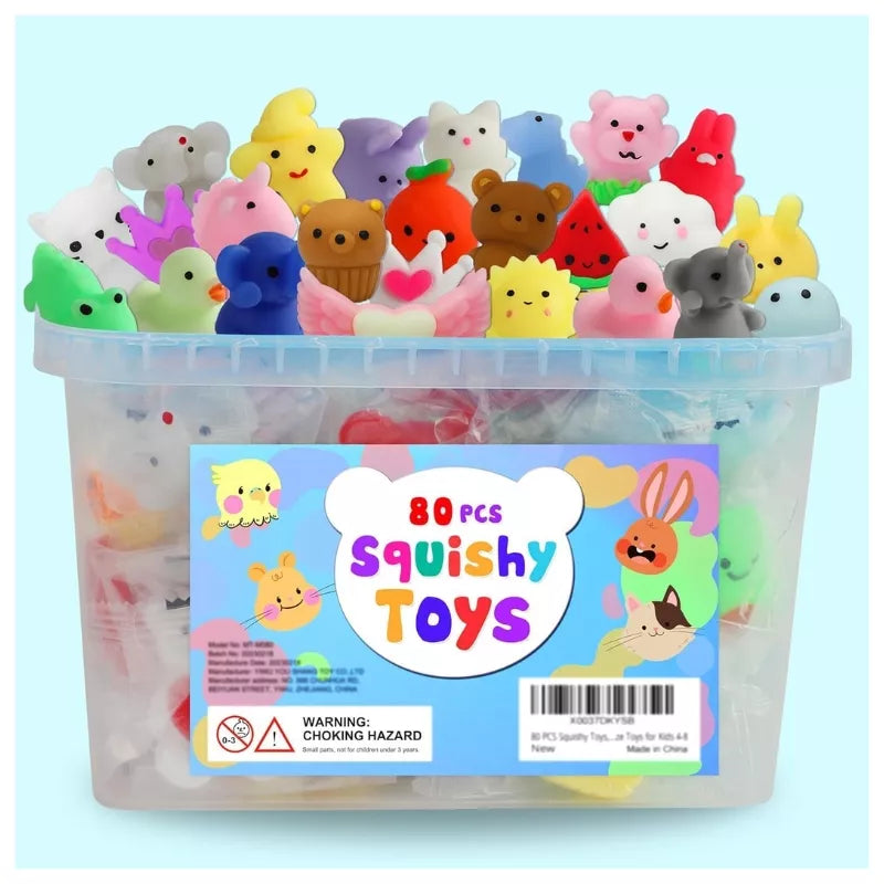 80Pcs Party Favors for Kids 4-8, Kawaii Squishies Mochi Squishy Toy Bulk Fidget Sensory Toys Birthday Gifts for Boys