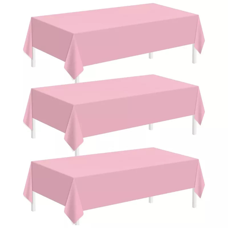 Childom 3 Pack Plastic Tablecloths for Rectangle Tables 54" x 108" Pink Disposable