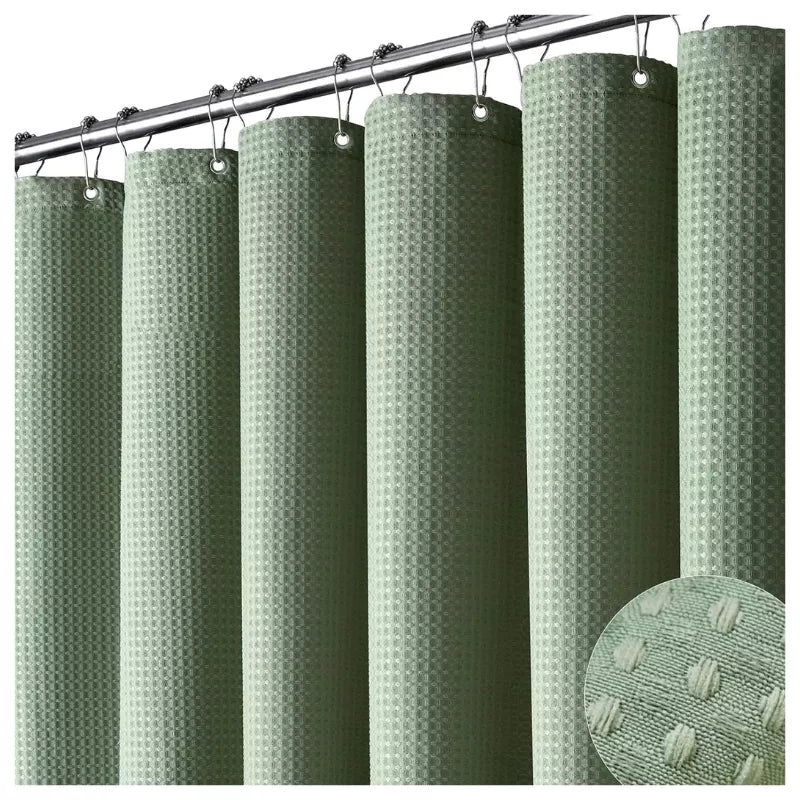 Dynamene Sage Green Shower Curtain - Waffle Textured Heavy Duty Thick Fabric