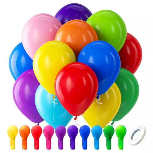 Bezente Assorted Rainbow Latex Balloons, 100 Pack 12 inch Round Helium Bright Color