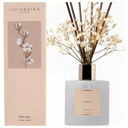 Cocorrína Reed Diffuser Set, Clean Linen 6.7 fl oz Scented Diffuser with Sticks Home Fragrance Reed Diffuser for Bathroom Shelf Decor
